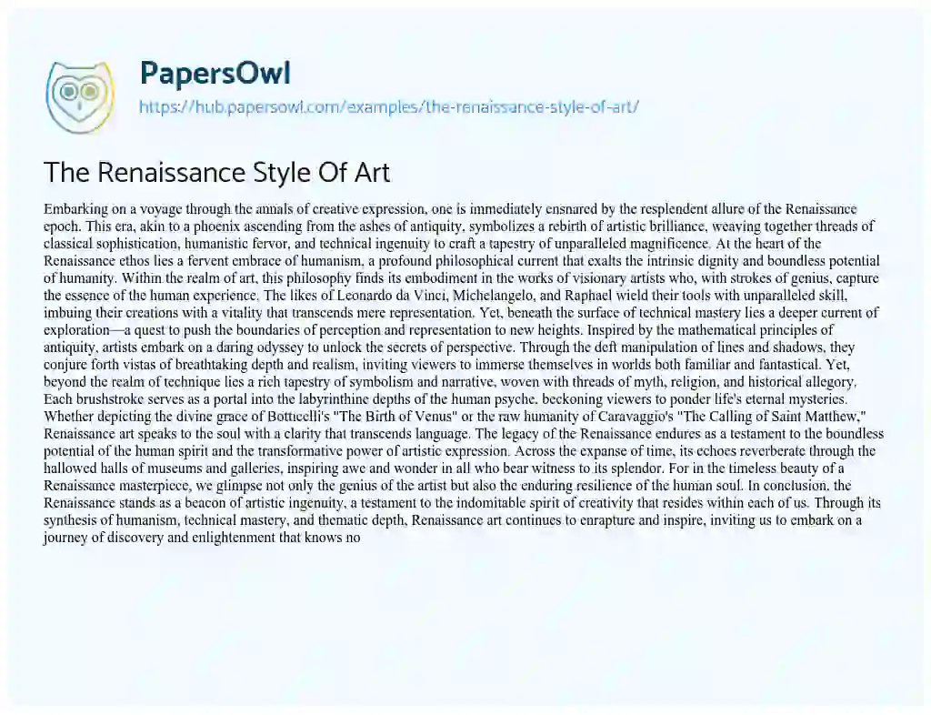 Essay on The Renaissance Style Of Art