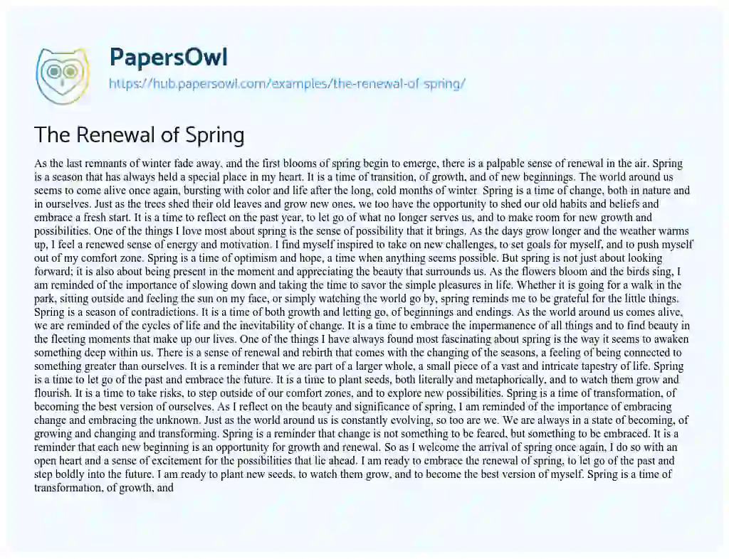 Essay on The Renewal of Spring