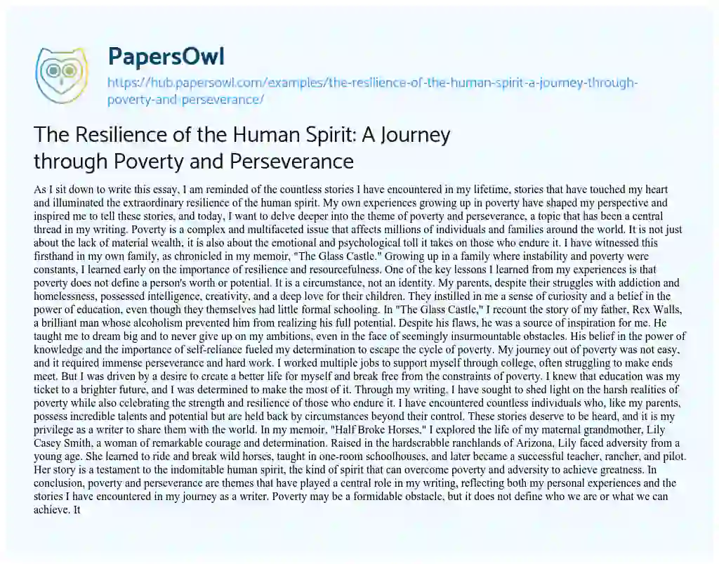 Essay on The Resilience of the Human Spirit: A Journey through Poverty and Perseverance