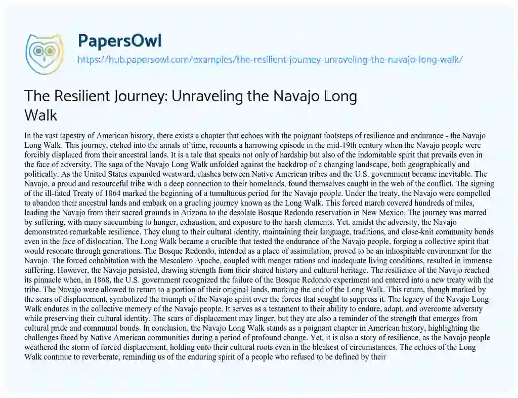 Essay on The Resilient Journey: Unraveling the Navajo Long Walk