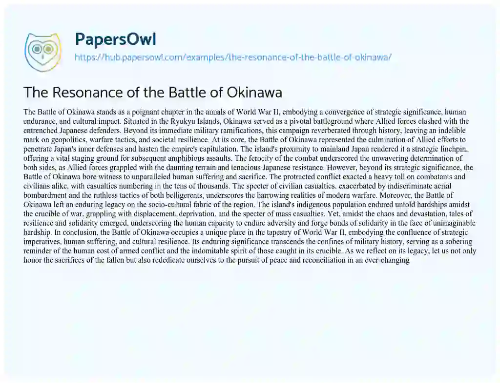 Essay on The Resonance of the Battle of Okinawa