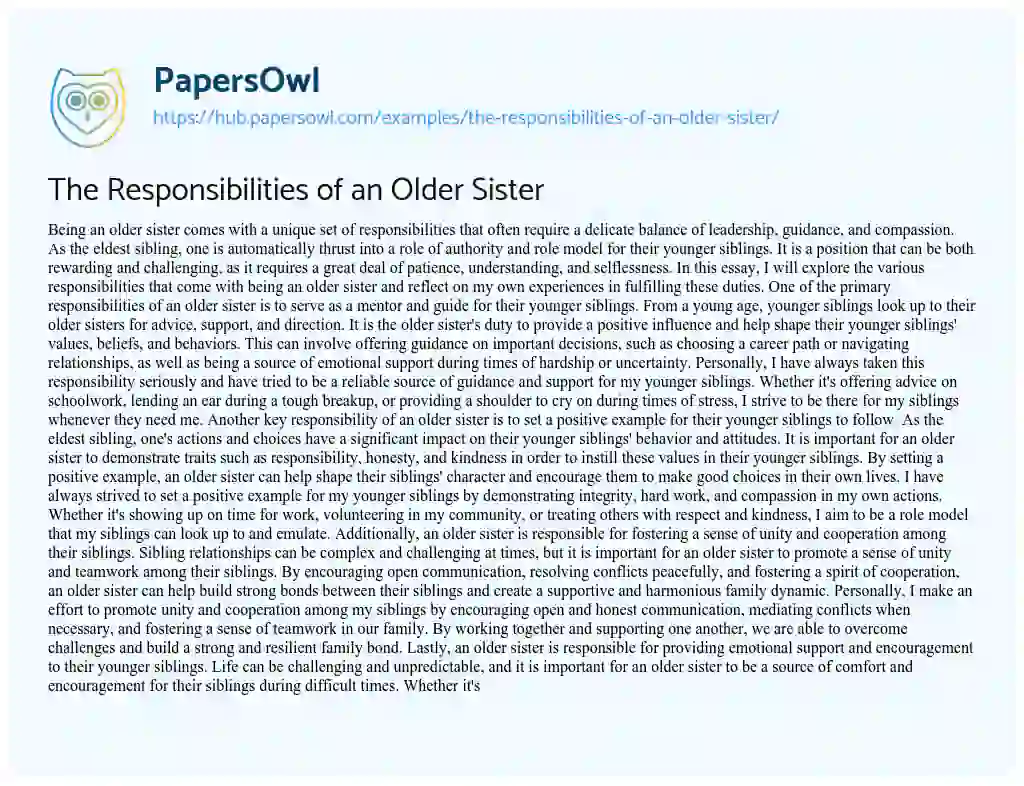 Essay on The Responsibilities of an Older Sister