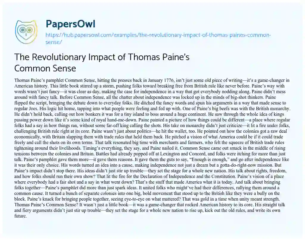 Essay on The Revolutionary Impact of Thomas Paine’s Common Sense