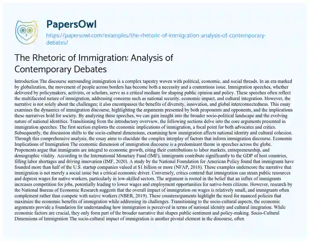 Essay on The Rhetoric of Immigration: Analysis of Contemporary Debates