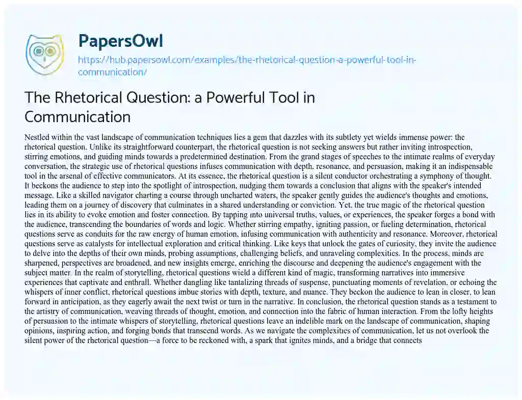 Essay on The Rhetorical Question: a Powerful Tool in Communication