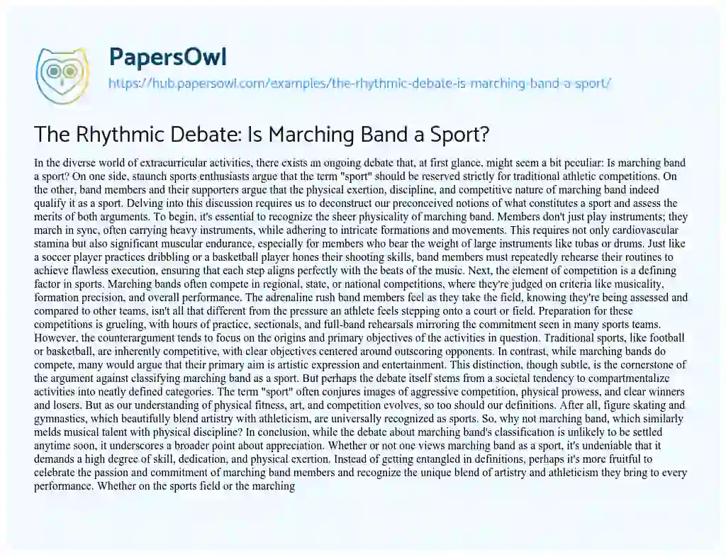 Essay on The Rhythmic Debate: Is Marching Band a Sport?