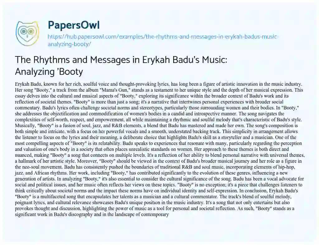 Essay on The Rhythms and Messages in Erykah Badu’s Music: Analyzing ‘Booty