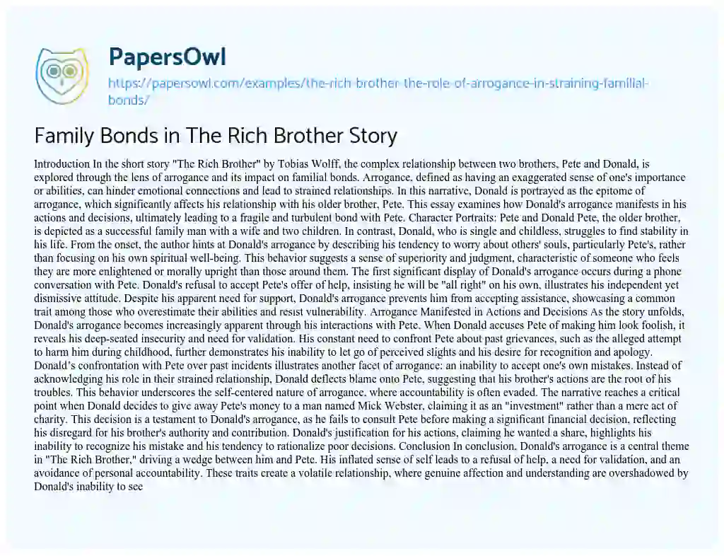 Essay on Family Bonds in The Rich Brother Story