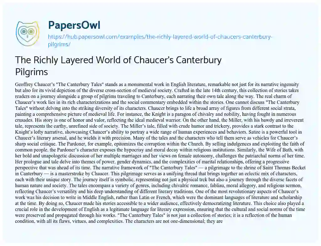 Essay on The Richly Layered World of Chaucer’s Canterbury Pilgrims
