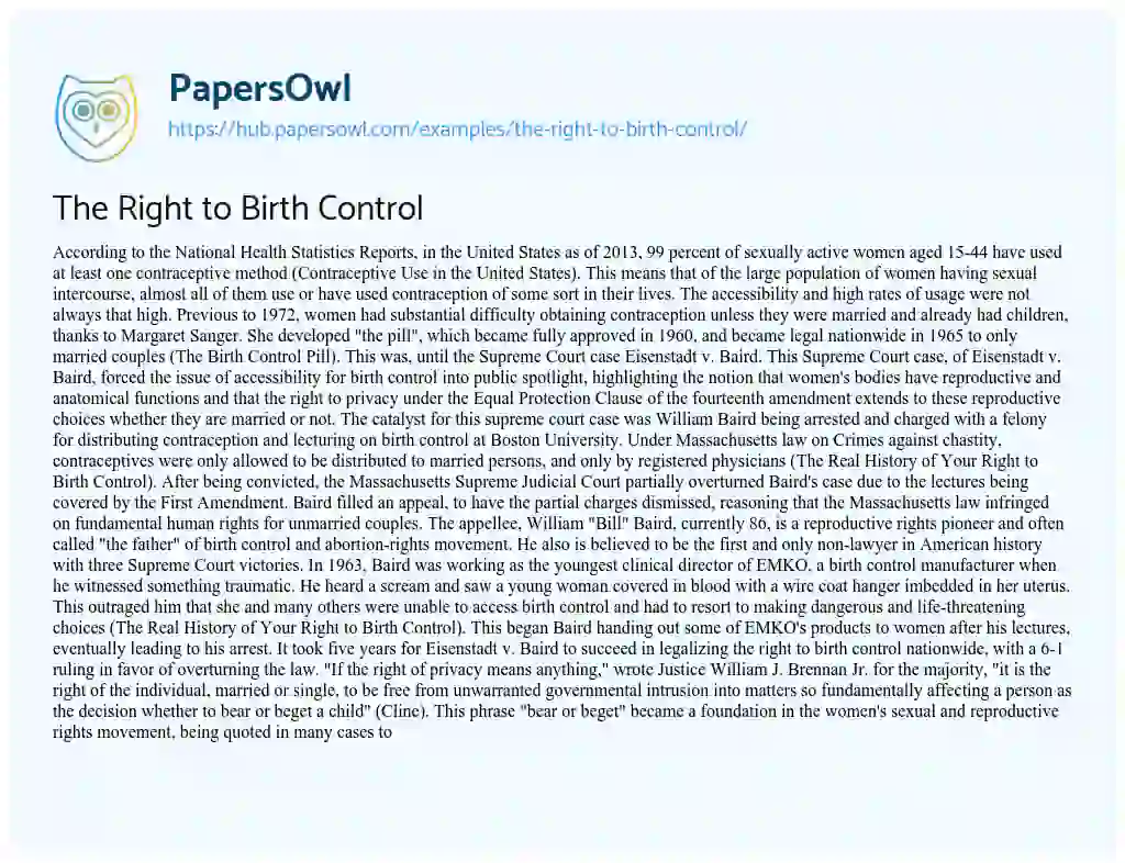 Essay on The Right to Birth Control