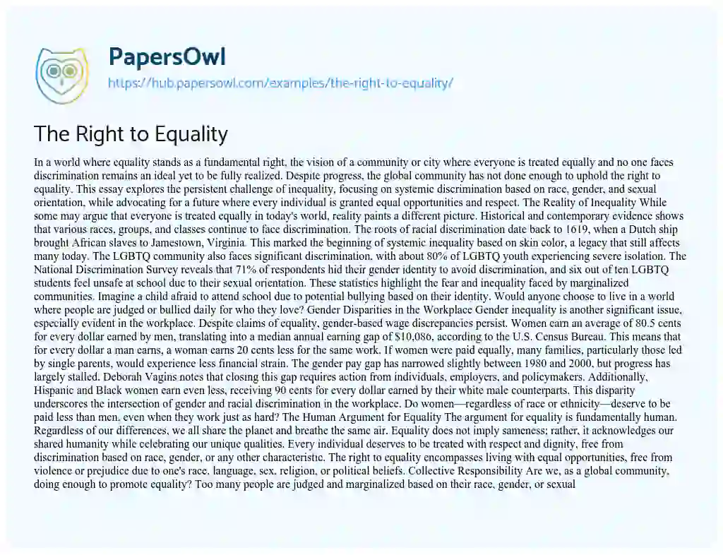 Essay on The Right to Equality