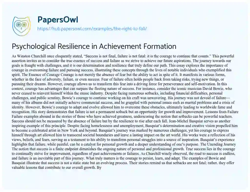 Essay on Psychological Resilience in Achievement Formation