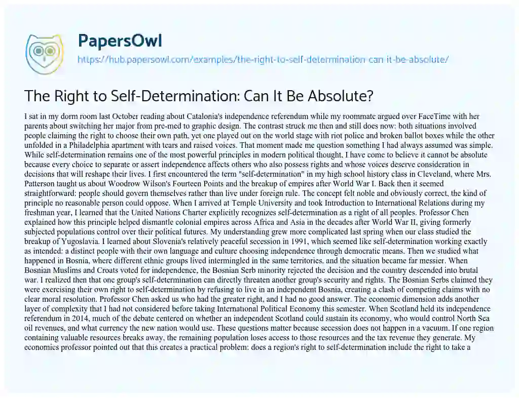Essay on The Right to Self-Determination: Can It Be Absolute?