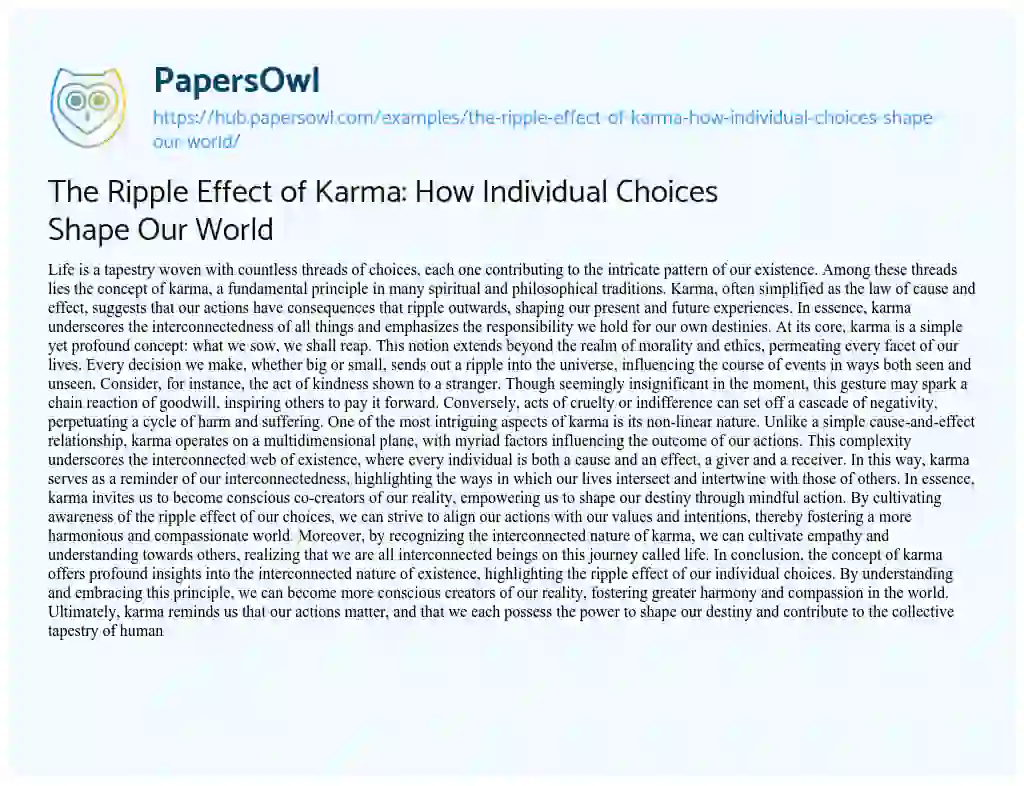 Essay on The Ripple Effect of Karma: How Individual Choices Shape Our World