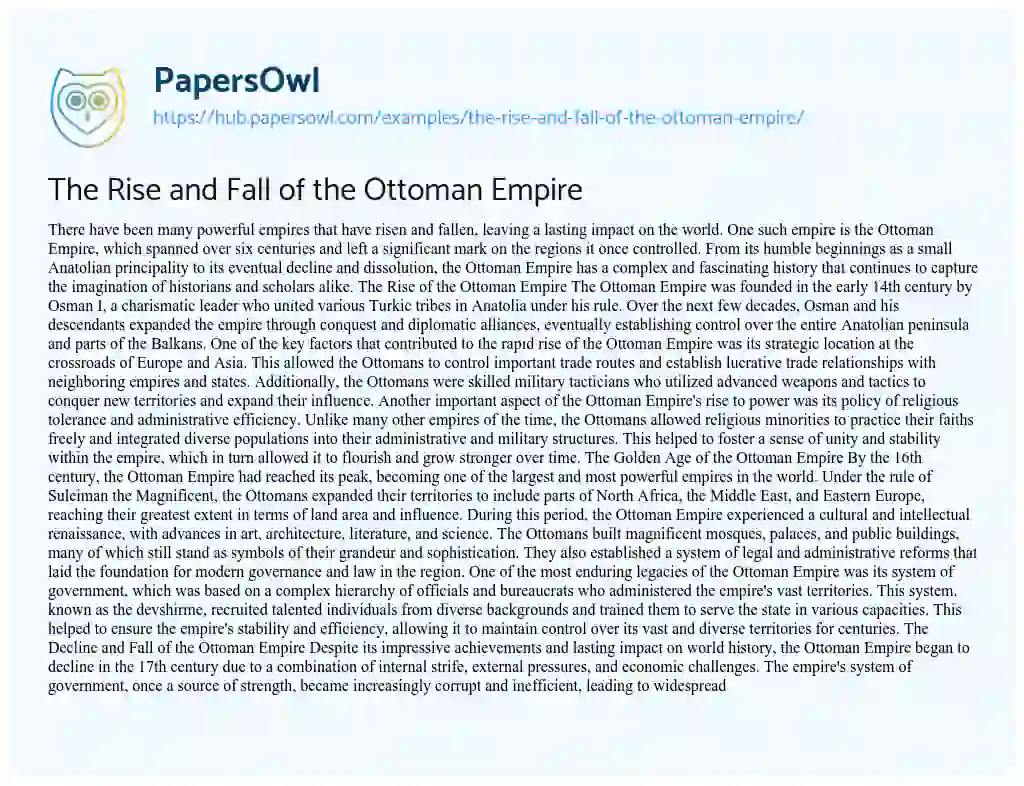 Essay on The Rise and Fall of the Ottoman Empire