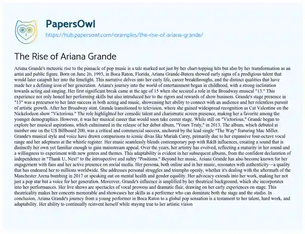 Essay on The Rise of Ariana Grande