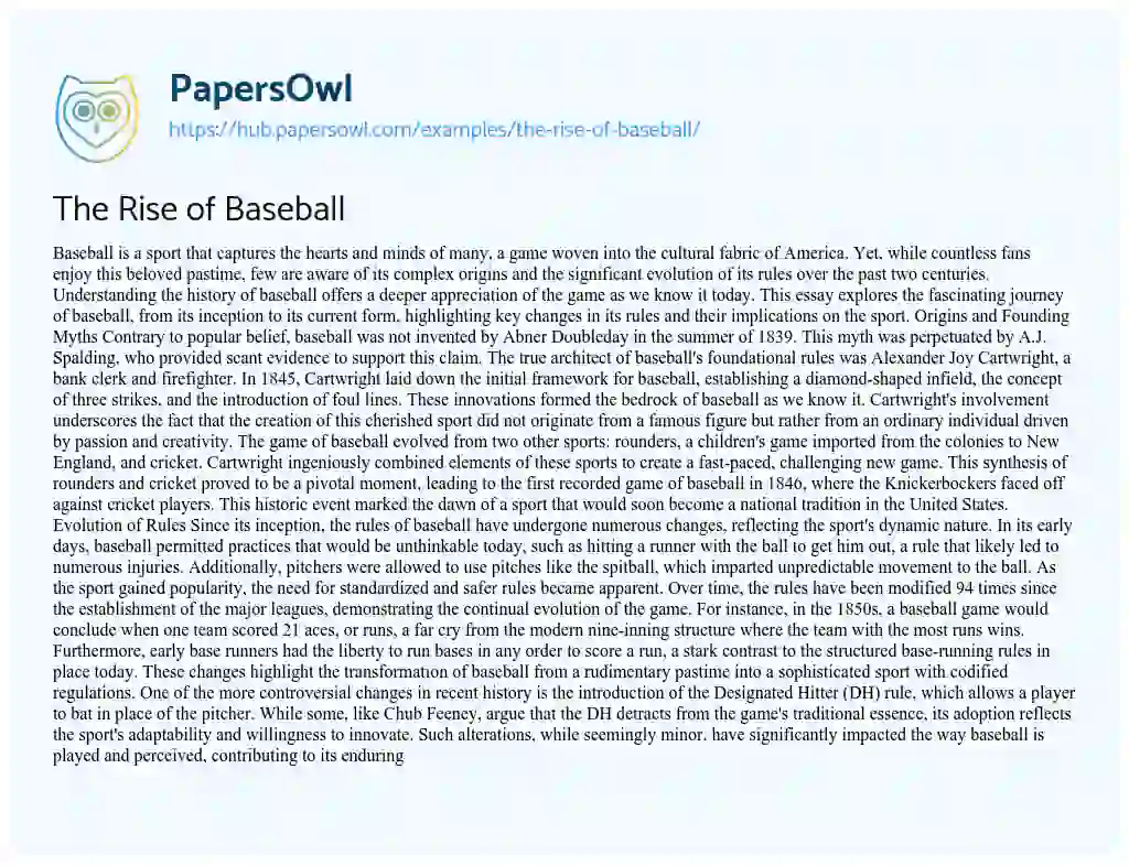 Essay on The Rise of Baseball