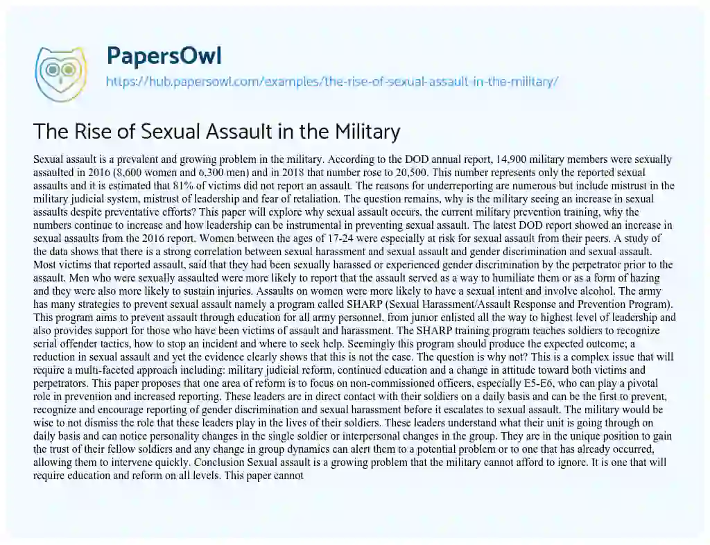 Essay on The Rise of Sexual Assault in the Military