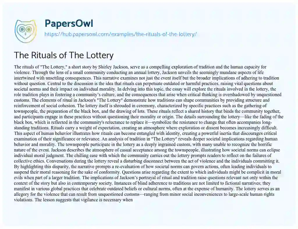 Essay on The Rituals of The Lottery