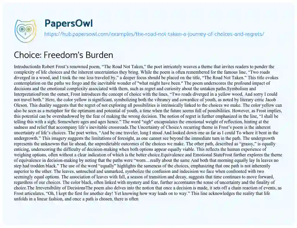 Essay on Choice: Freedom’s Burden