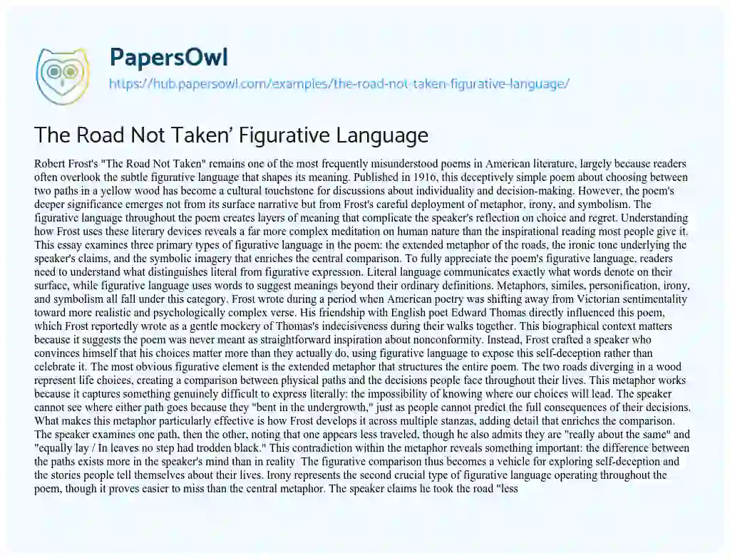 Essay on The Road Not Taken’ Figurative Language