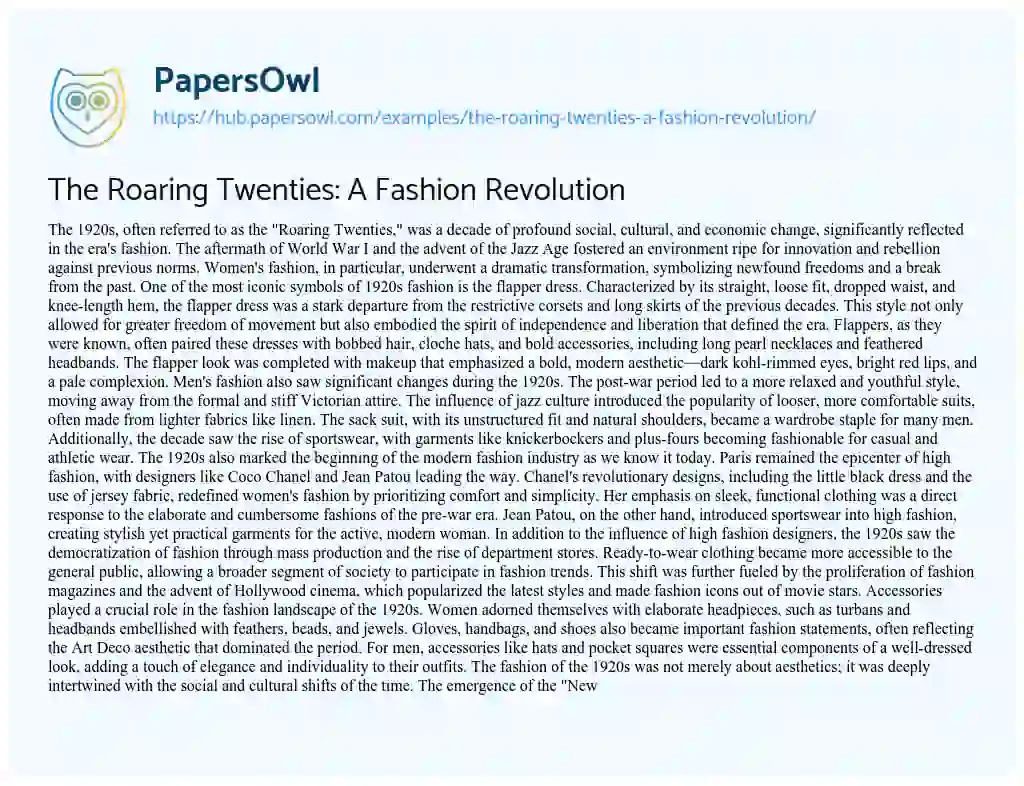 Essay on The Roaring Twenties: A Fashion Revolution