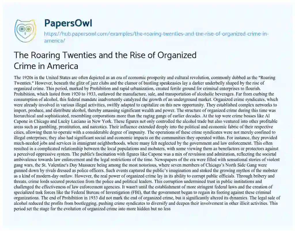 Essay on The Roaring Twenties and the Rise of Organized Crime in America