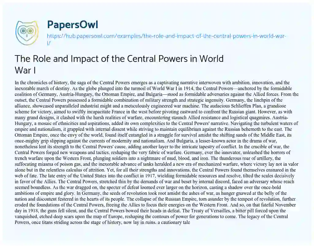 Essay on The Role and Impact of the Central Powers in World War I