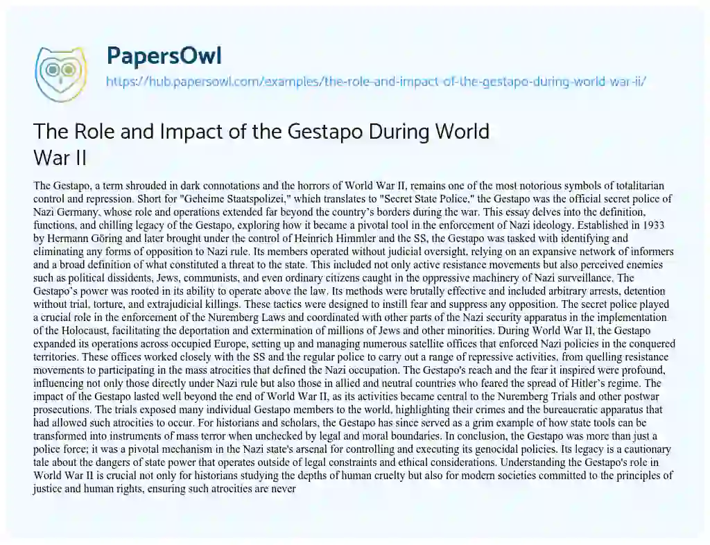 Essay on The Role and Impact of the Gestapo During World War II
