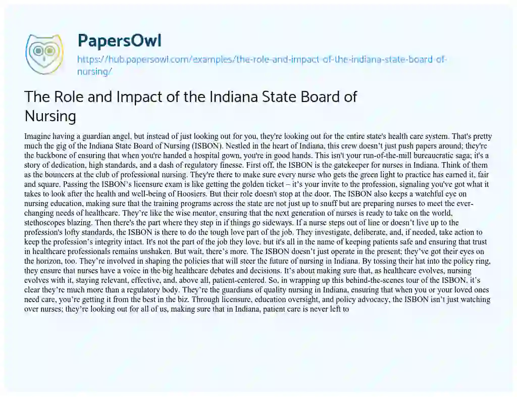 Essay on The Role and Impact of the Indiana State Board of Nursing