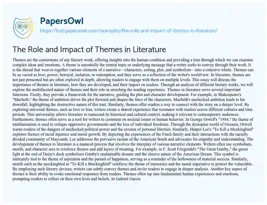 Essay on The Role and Impact of Themes in Literature