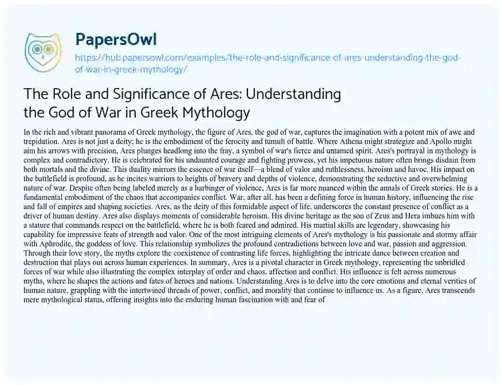 Essay on The Role and Significance of Ares: Understanding the God of War in Greek Mythology