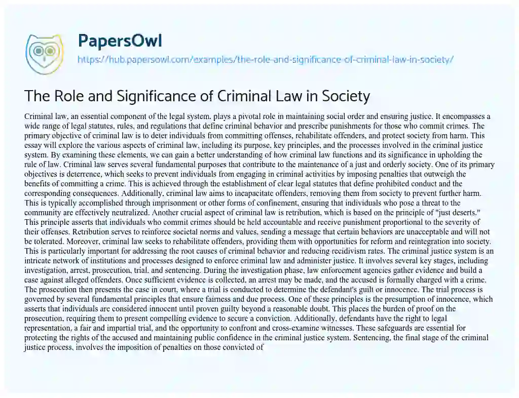 Essay on The Role and Significance of Criminal Law in Society