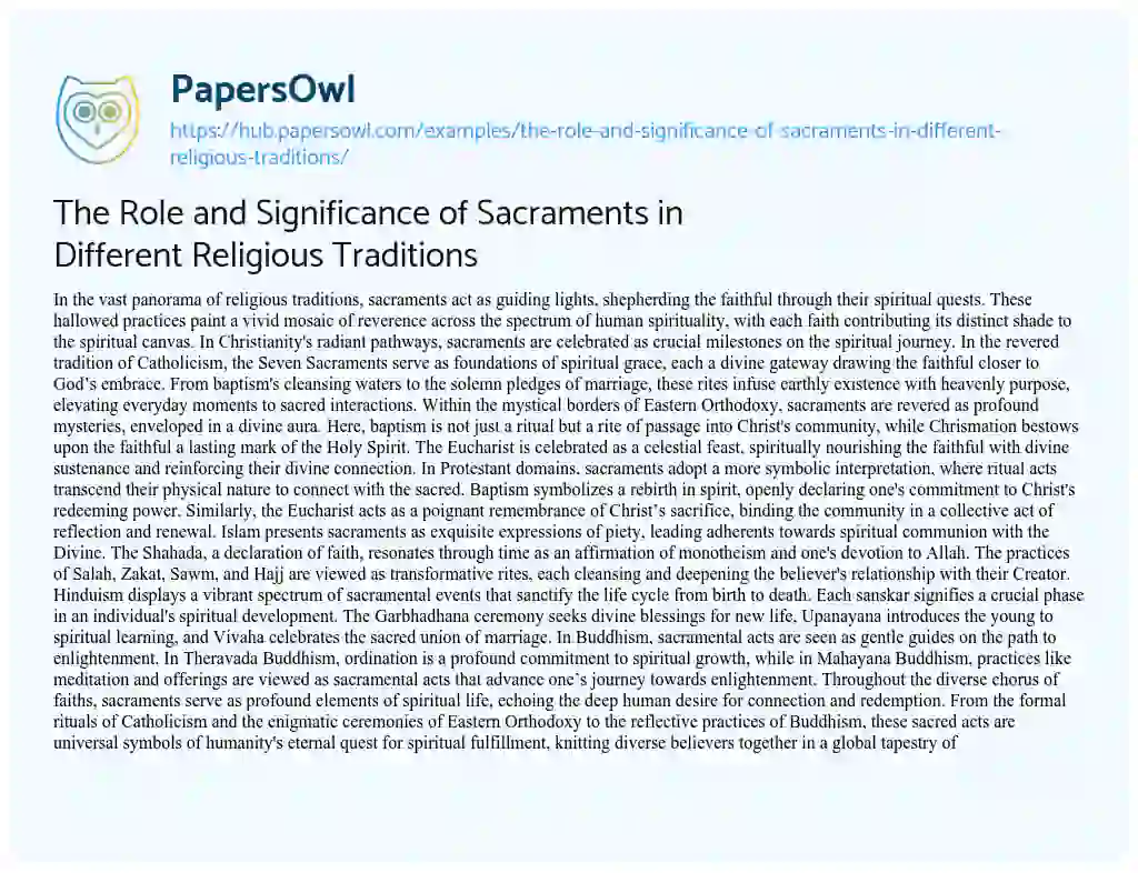 Essay on The Role and Significance of Sacraments in Different Religious Traditions