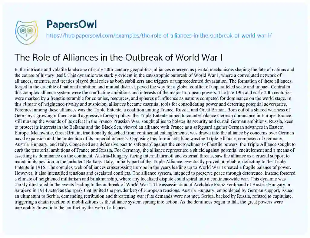 Essay on The Role of Alliances in the Outbreak of World War I