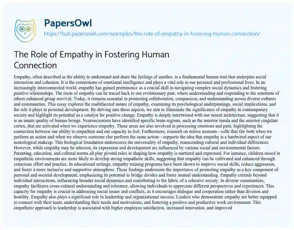 Essay on The Role of Empathy in Fostering Human Connection