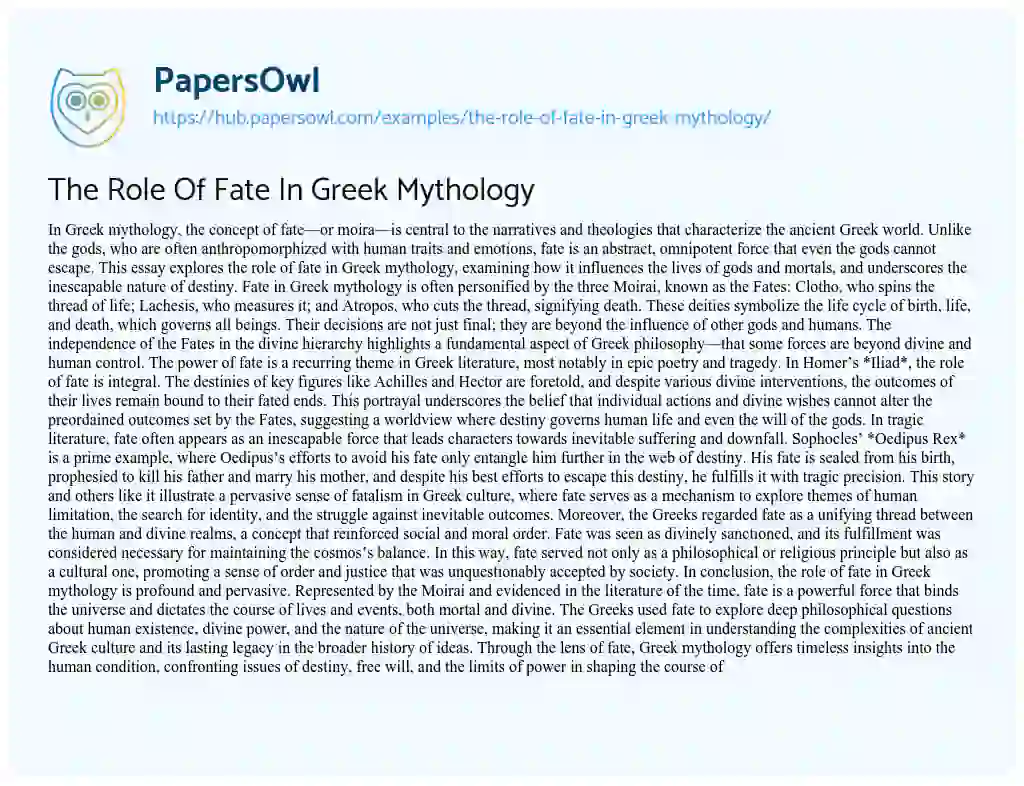 Essay on The Role Of Fate In Greek Mythology