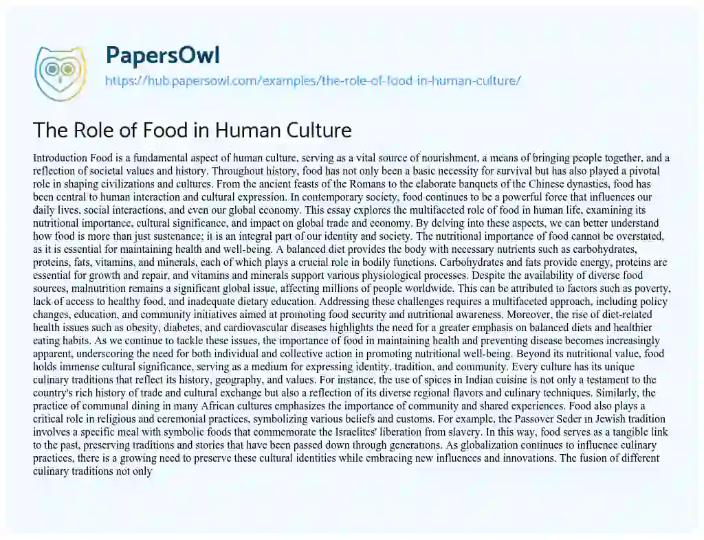 Essay on The Role of Food in Human Culture