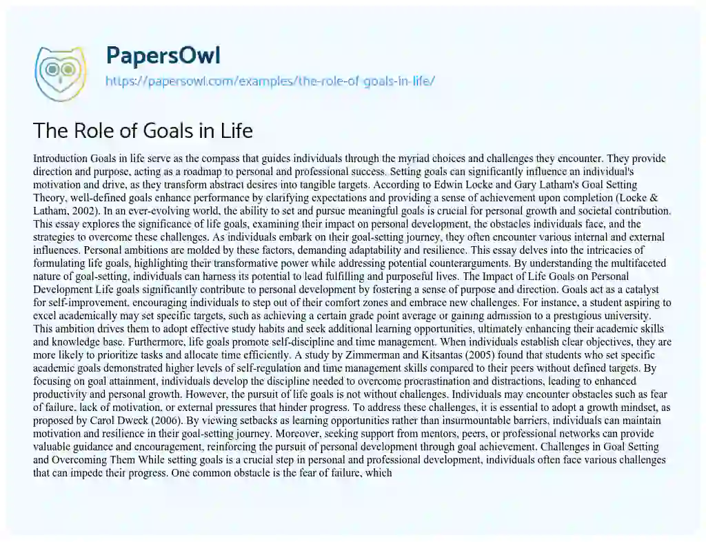 Essay on The Role of Goals in Life