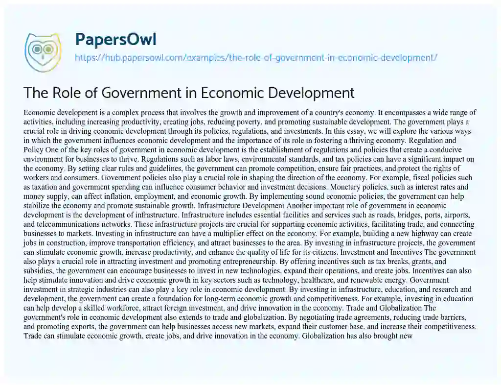 Essay on The Role of Government in Economic Development