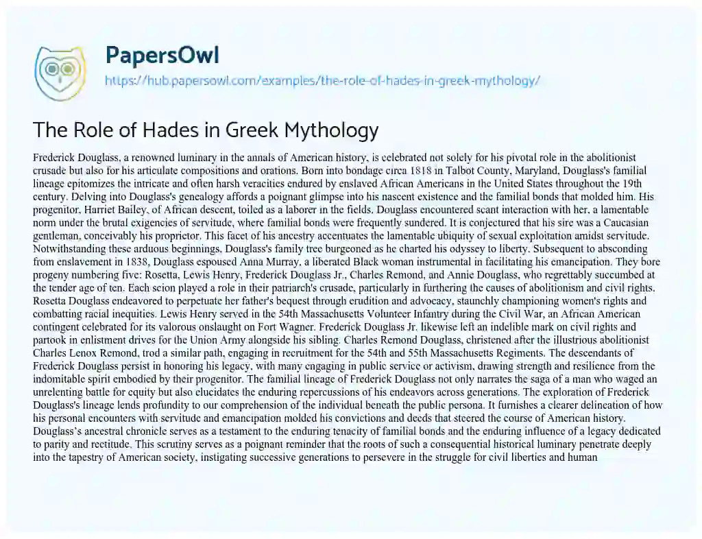 Essay on The Role of Hades in Greek Mythology