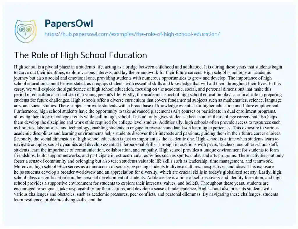 Essay on The Role of High School Education