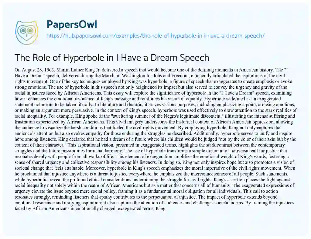 Essay on The Role of Hyperbole in I Have a Dream Speech
