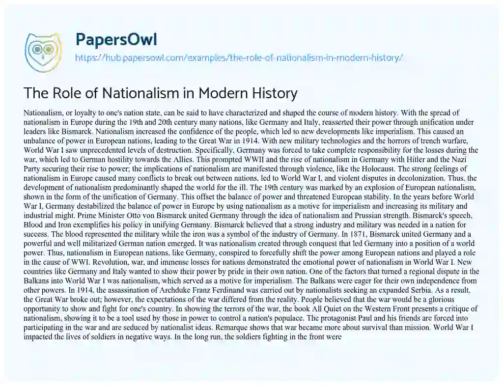 Essay on The Role of Nationalism in Modern History