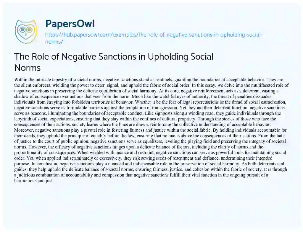 Essay on The Role of Negative Sanctions in Upholding Social Norms