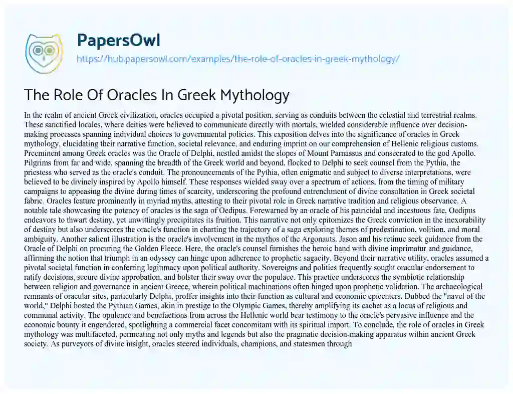 Essay on The Role Of Oracles In Greek Mythology