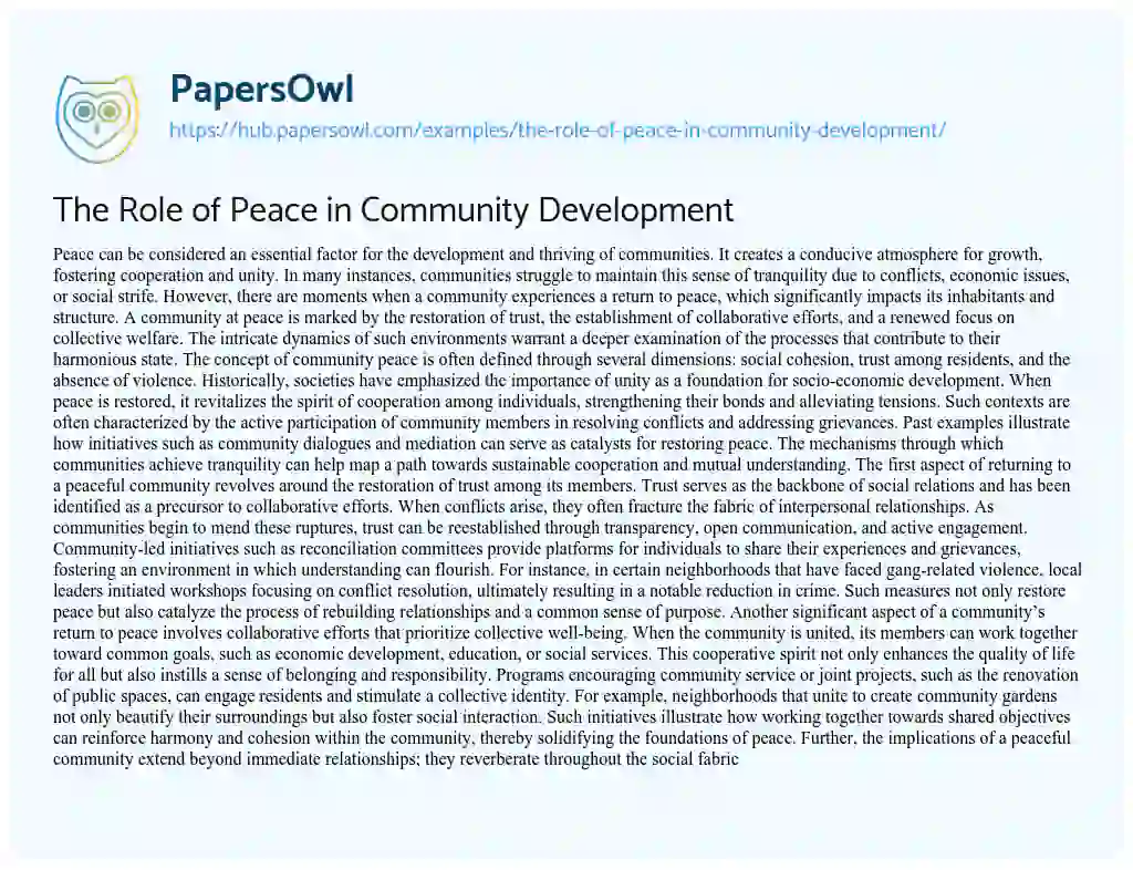 Essay on The Role of Peace in Community Development