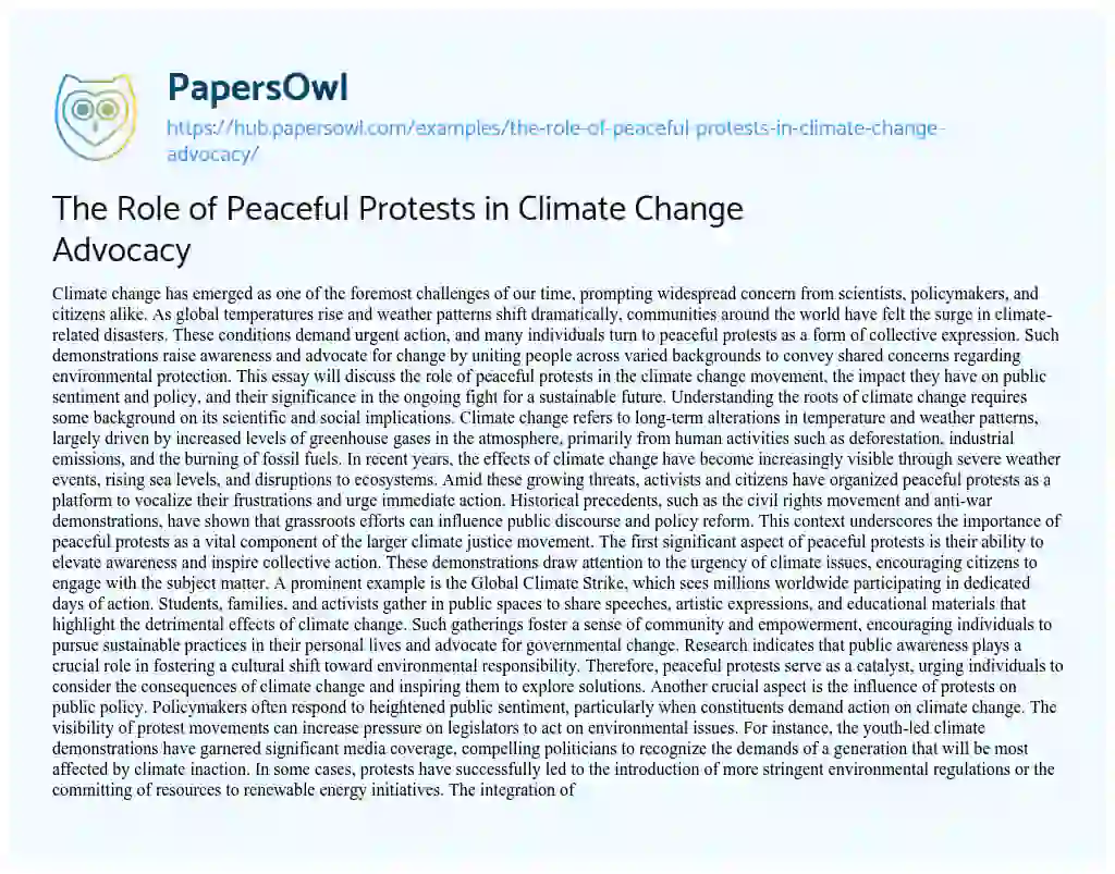 Essay on The Role of Peaceful Protests in Climate Change Advocacy
