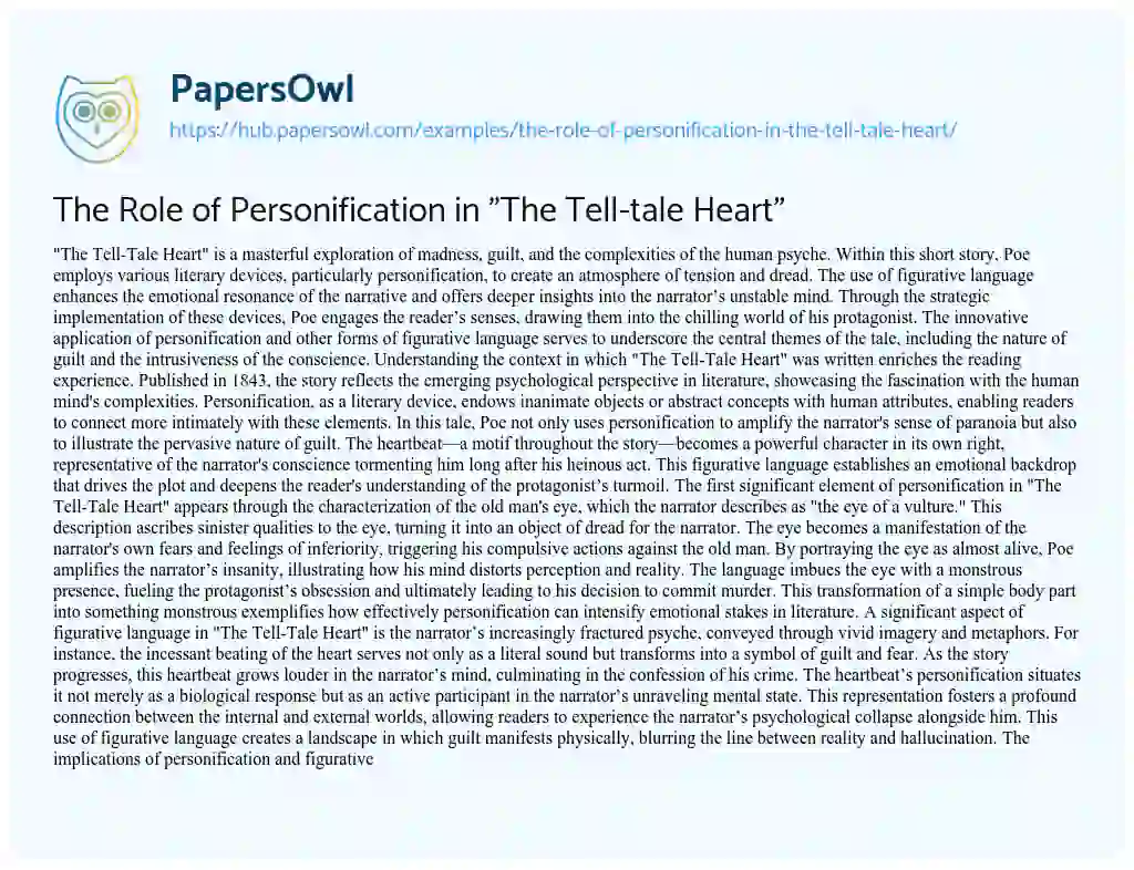 Essay on The Role of Personification in “The Tell-tale Heart”