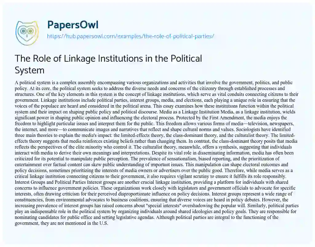 Essay on The Role of Linkage Institutions in the Political System
